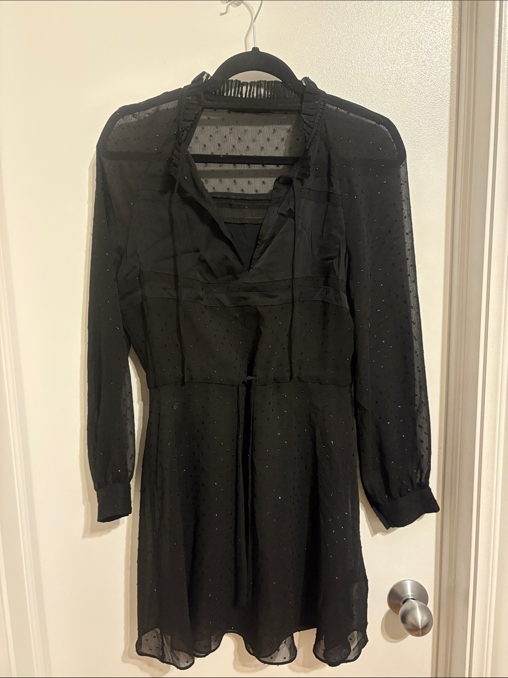 AllSaints Black Sheer Long-Sleeve Tie-Waist Dress